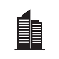 An icon set representing different types of buildings, including houses, office buildings, skyscrapers, and religious structures. The icons are designed in black on a white background, with a minimali