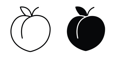 Peach fruit icon set vector isolated on white background