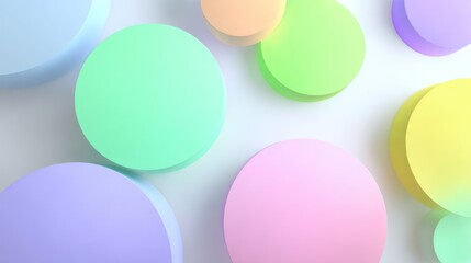 Pastel circles float on white. Shadow gives depth, simple design