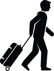 Vector art of silhouette of a man walking with luggage, representing travel and business
