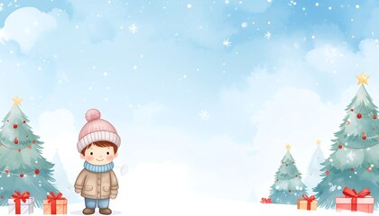 Obraz premium Child in winter wonderland, cute illustration