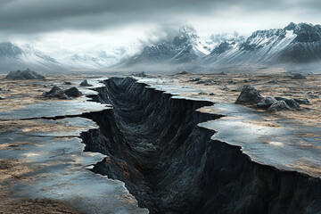 Generative AI Illustration of Geological Faults and Tectonic Processes in Arid Landscape