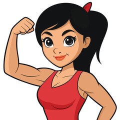 cartoon young woman flex bicep