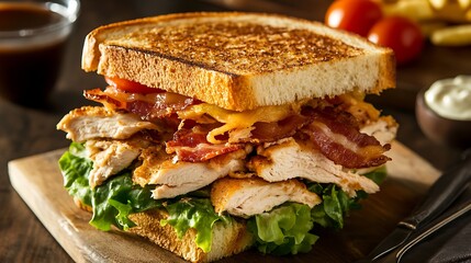 Big chicken salad club sandwich with bacon lettuce tomato