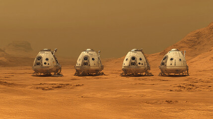 Mars Exploration Mission, Spacecraft, Martian Surface, Digital Art, Alien Landscape, Aerial View, Futuristic Concepts