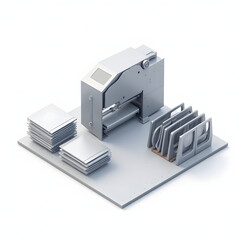 3D Isometric Illustration of Car Door Metal Pressing Process in Factory with Operator