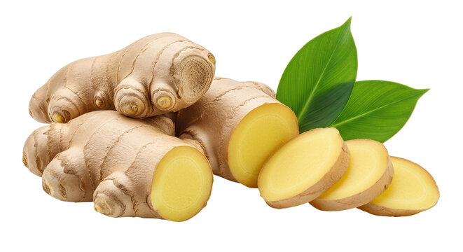 Isolated Ginger Root and Slices