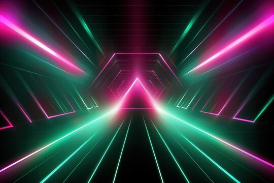 Green and pink futuristic neon light backgrounds abstract.