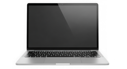 Modern silver laptop open screen display keyboard technology transparent background