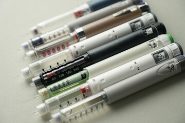 Various injection pens for semaglutide and GLP-1 drugs, insulin and medical therapy