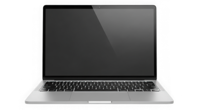 Modern silver laptop open screen display keyboard technology transparent background