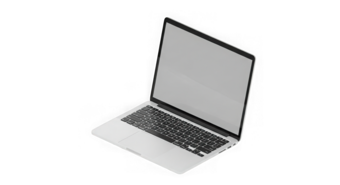 Modern laptop computer displaying a blank screen in 3d perspective transparent background - Powered by Adobe