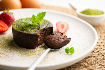 Brownie dark chocolate and matcha tea cake.