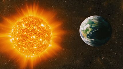 Sun and Earth Interaction, Space Visualization, Cosmic Environment, Scientific Concept