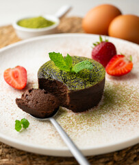 Brownie dark chocolate and matcha tea cake.