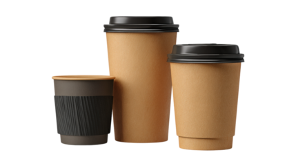 Various Sizes of Coffee Cups isolated on a Transparent Background