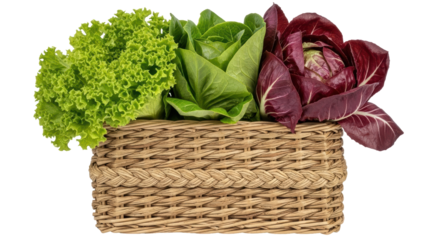 Isolated Basket of Salad Greens on White Background