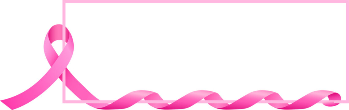 Rectangular frame with a pink ribbon flowing through the bottom left corner. Breast cancer awareness vector illustration - Powered by Adobe