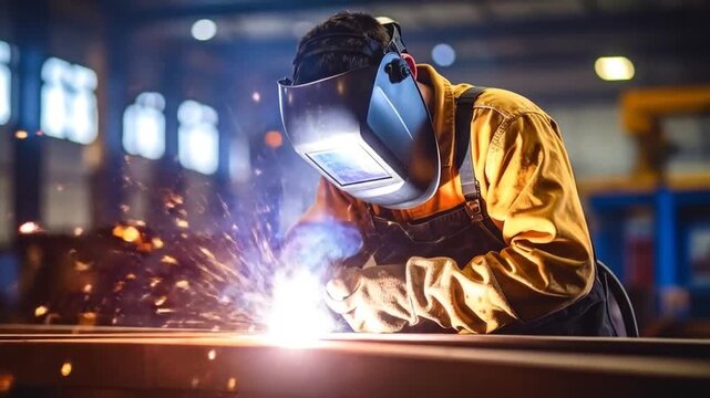 Welder at work in a factory
