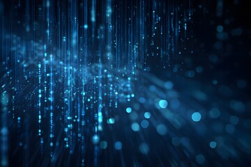 Blue digital background with data and code, featuring elements of technology and artificial intelligence in the dark blue color scheme.