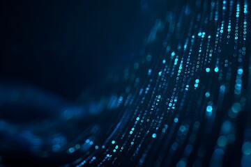 Blue digital background with data and code, featuring elements of technology and artificial intelligence in the dark blue color scheme.