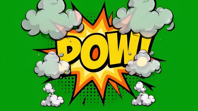 Explosive pow comic animation on green screen energetic impact design