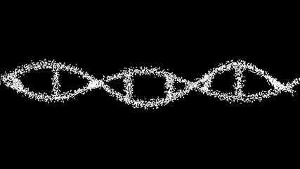 DNA double helix with depth of field animation. A glowing DNA helix made of binary code spins in digital space against black background. 4k video - Powered by Adobe