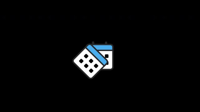 Animated calendar icon transition with rotation and zoom effect, flat style business schedule reminder illustration on transparent background