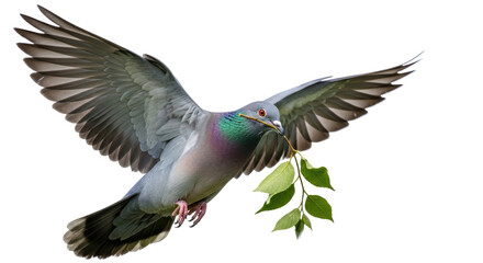 Isolated Pigeon Flying with Branch
