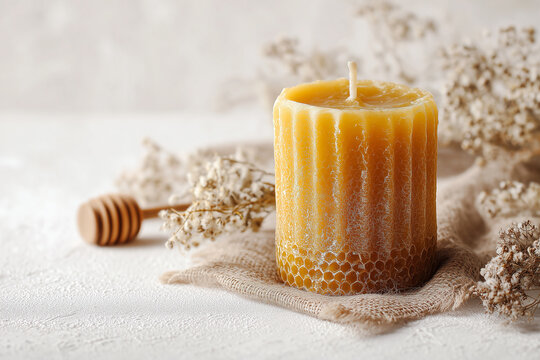 Rustic style handmade beeswax candles, natural texture, eco-friendly craft style, white background - Powered by Adobe