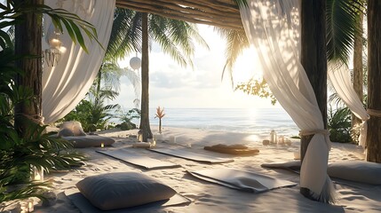 Healthy lifestyle yoga practice outdoors by sea high resolution picture