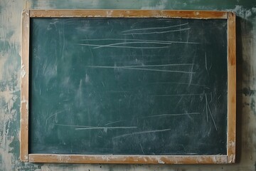 Empty chalkboard with a wooden frame, perfect for educational settings or creative projects.