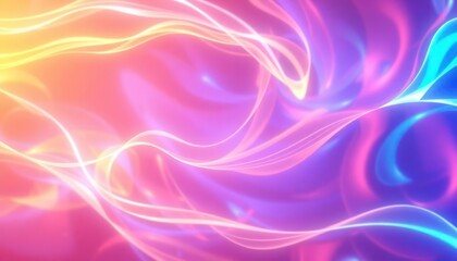 Obraz premium Dynamic, abstract background with glowing, fluid lines transitioning through vibrant yellow, pink, purple, and blue gradients. Perfect for modern design, technology, or energetic concepts.