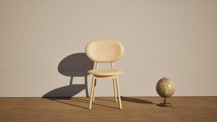 chair and globe before wall