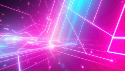 A vibrant, abstract digital background featuring glowing neon lines and geometric patterns in pink, purple, and blue. Ideal for technology, gaming, or futuristic concepts.