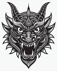 A black tribal tattoo with a powerful wolf and lion head design, symbolizing a vintage emblem of strength