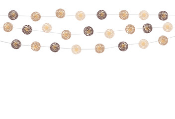 Lights thread ball garland decoration element for Birthday or Christmas. Festive lighting string in Scandinavian style, isolated vector illustration