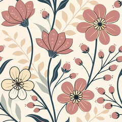 Retro Wildflower Seamless Pattern (Pink and Yellow)