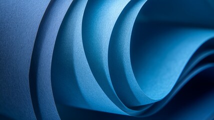 Curved overlapping blue paper abstract. AI image