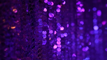 Close-up of sparkling purple sequins textured surface. AI image