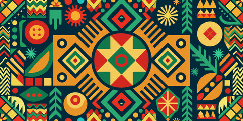 Bright Colorful Tribal Ethnic Geometric Seamless Pattern
