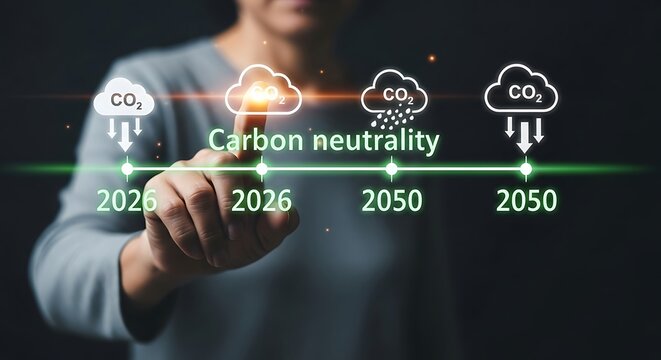 Person touching carbon neutrality timeline cloud future