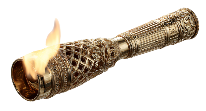 Isolated Golden Olympic Torch with Bright Flame for Sporting Events