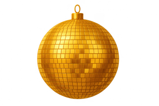 Golden disco ball christmas ornament hanging with transparent background - Powered by Adobe