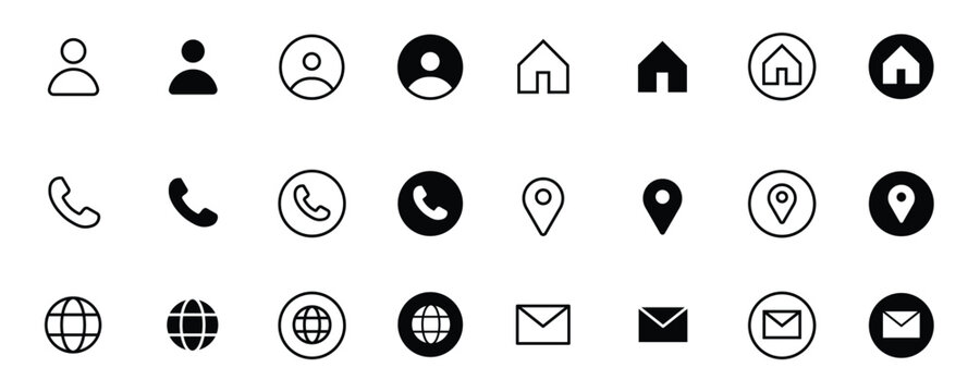 Contact us icon set for website and app design, business card icon set. web icon vector