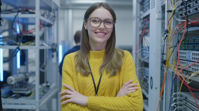 Woman in Data Center Server Room