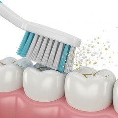 3D illustration showing teeth cleaning with a toothbrush.