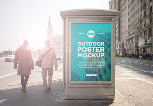 City abri bus stop advertisement mockup