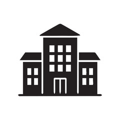 A flat style icon representing various buildings such as houses, offices, skyscrapers, and religious structures. The icon is designed in black with a clean white background, emphasizing simplicity and