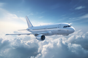 Obraz premium An Airbus A319 airplane flying high in the sky.